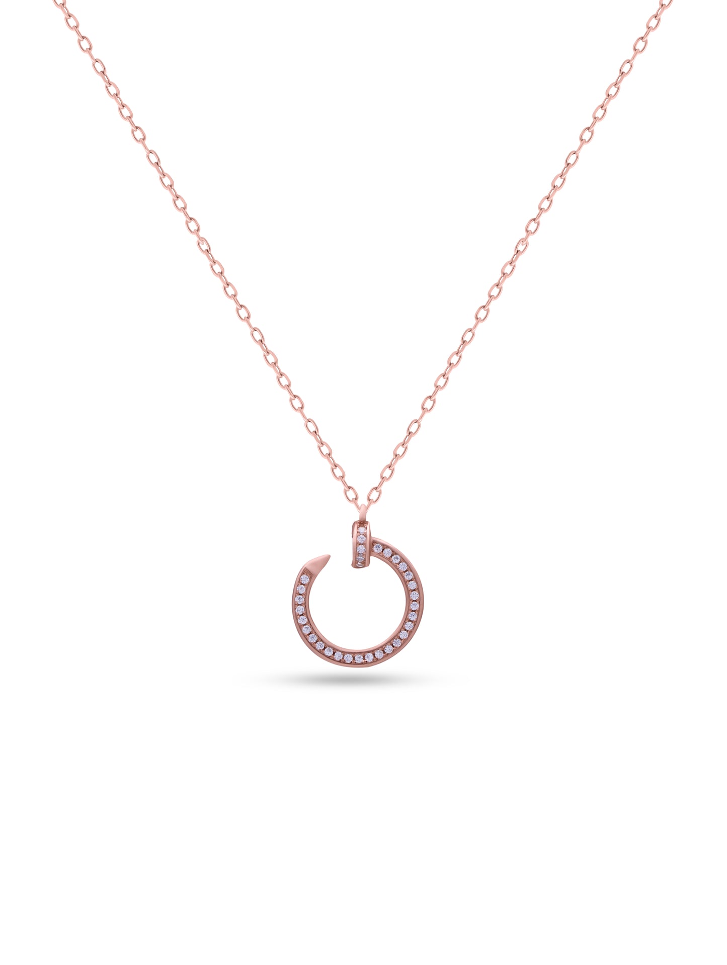 Silver Swarovski Nail Charm Necklace with Rose Gold Polish
