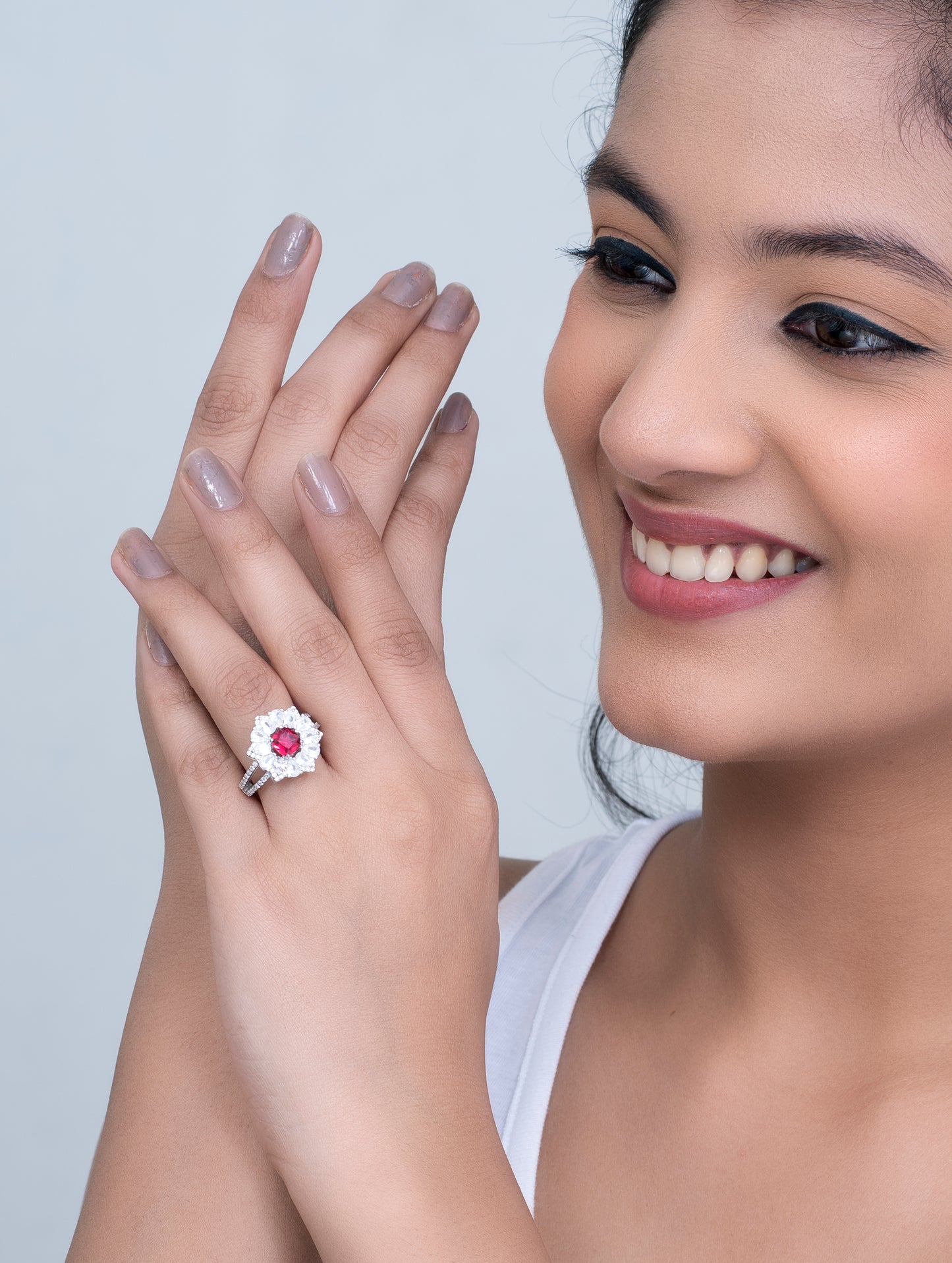 Sterling Silver Ring with Pink Semi-Precious Stone