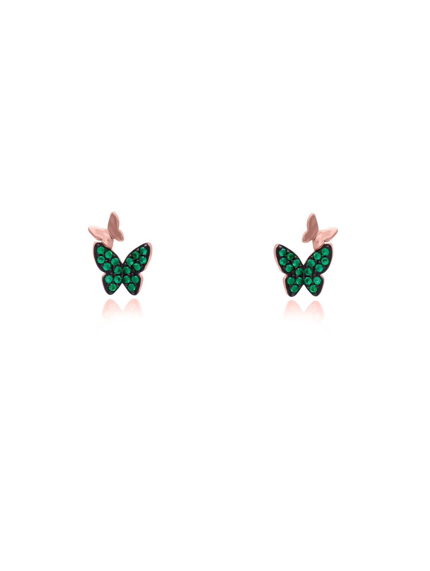 Butterfly Stud Earrings with Green Semi-Precious Stones