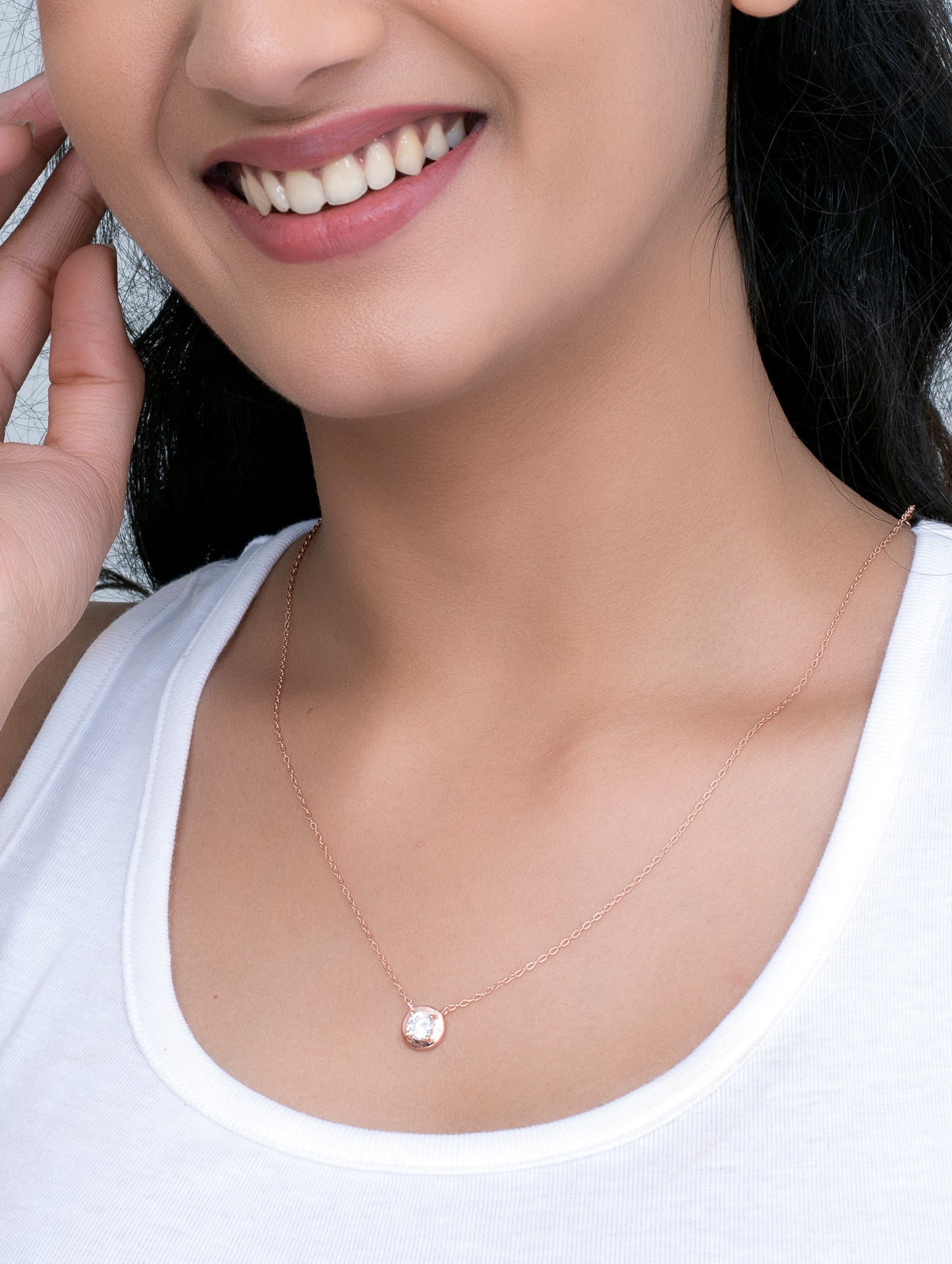 Sterling Silver Solitaire Pendant Necklace with Rose Gold Polish
