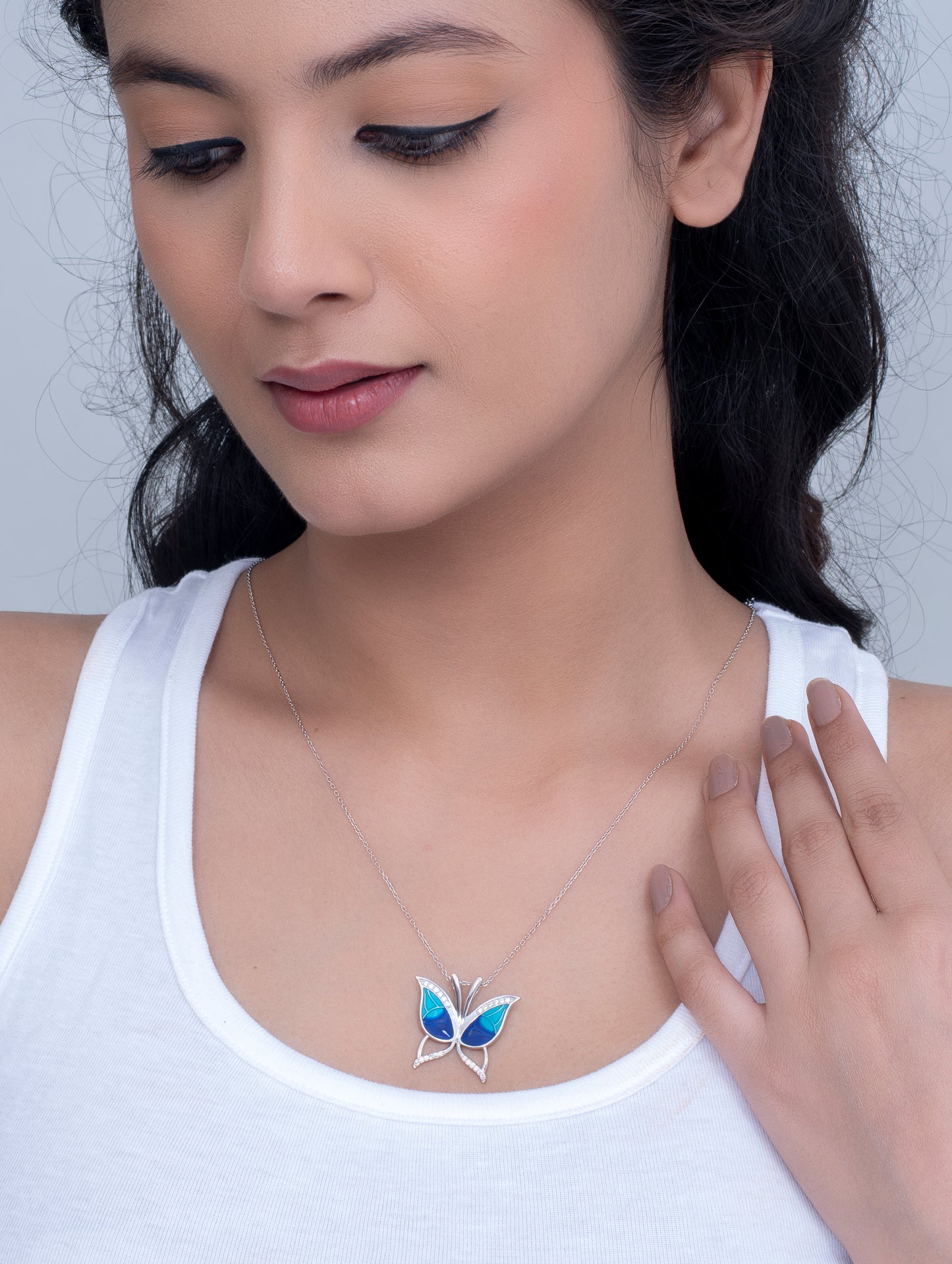 Enamel Butterfly Pendant Necklace