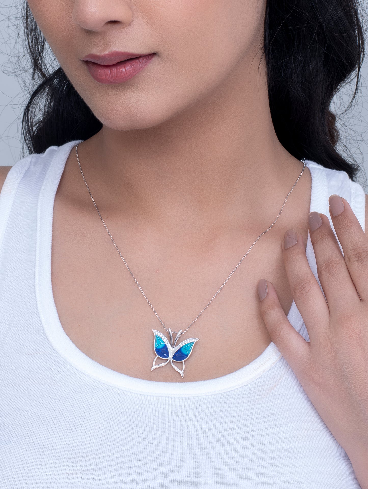 Enamel Butterfly Pendant Necklace