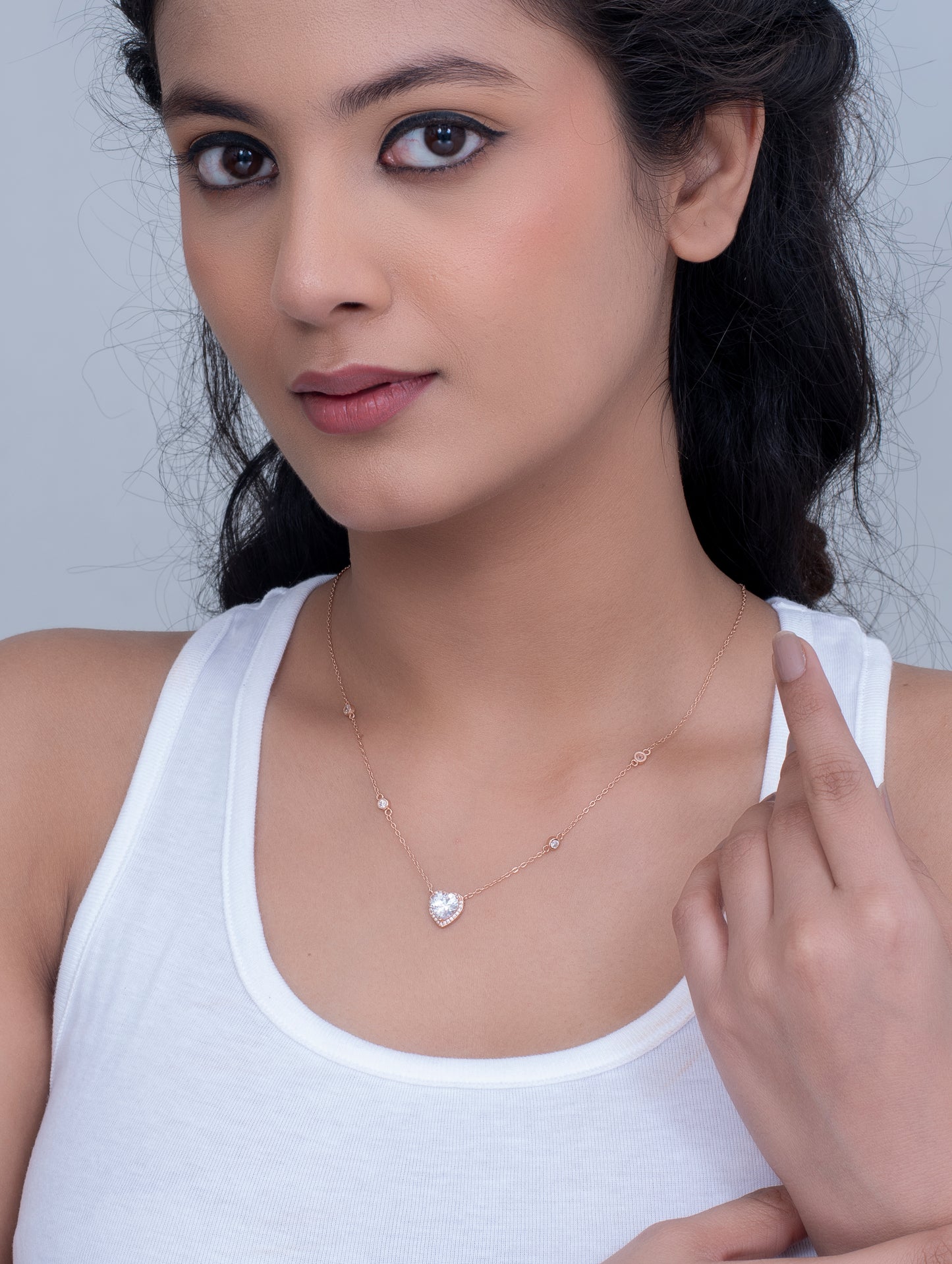 Heart Stone Silver Necklace with Rose Gold Polish