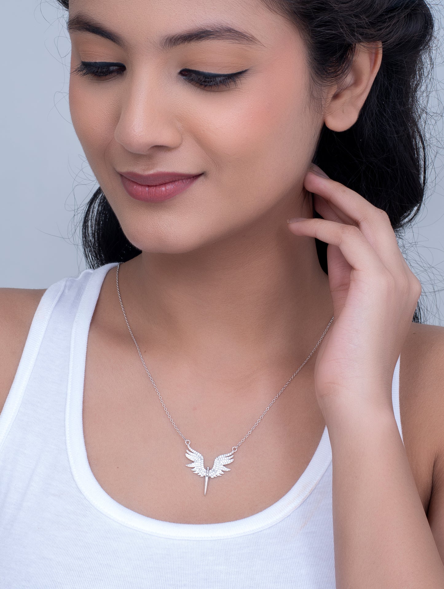 Guardian Angel Pendant Necklace with White Swarovski Crystals