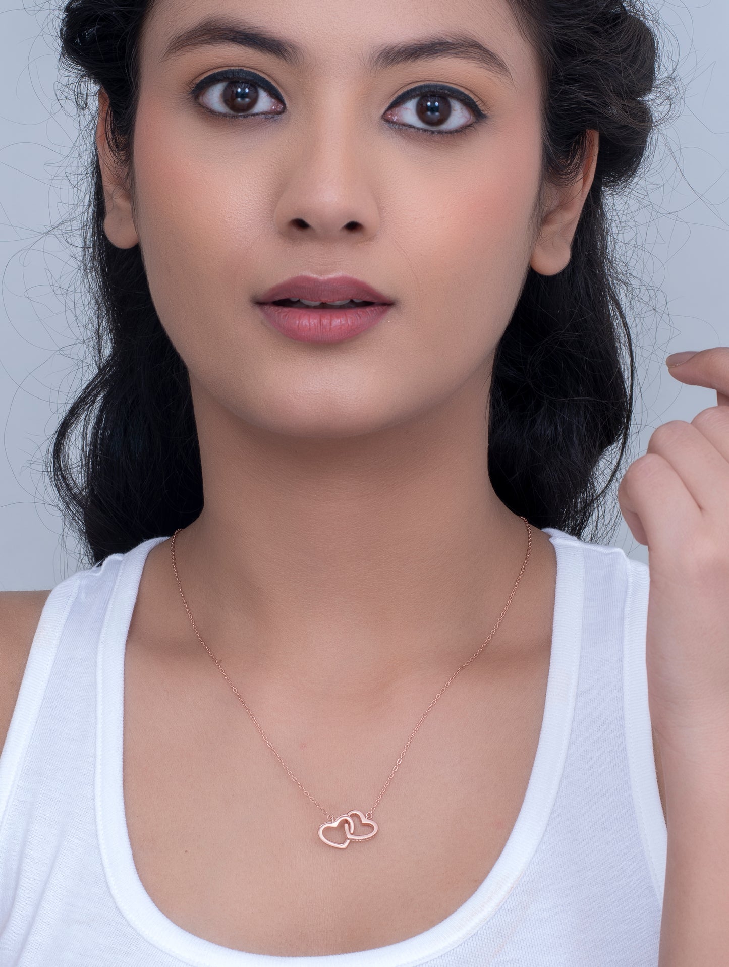 Rose Gold Interlocking Hearts Necklace with White Swarovski Zircon
