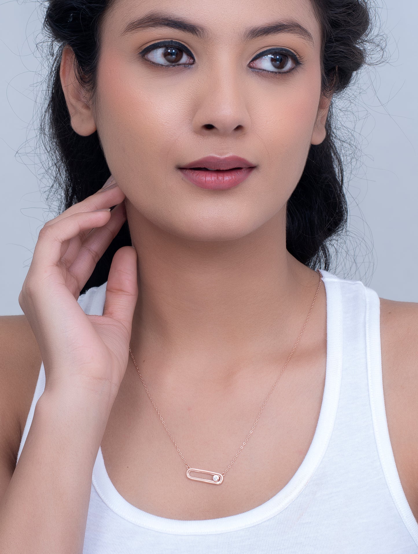 Silver Necklace with Rose Gold Polish & Swarovski Zircon Pendant