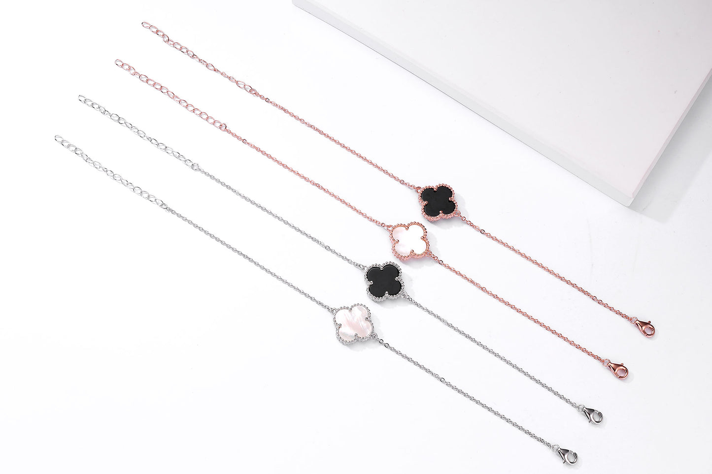 Minimalist Clover Charm Bracelet – Sterling Silver