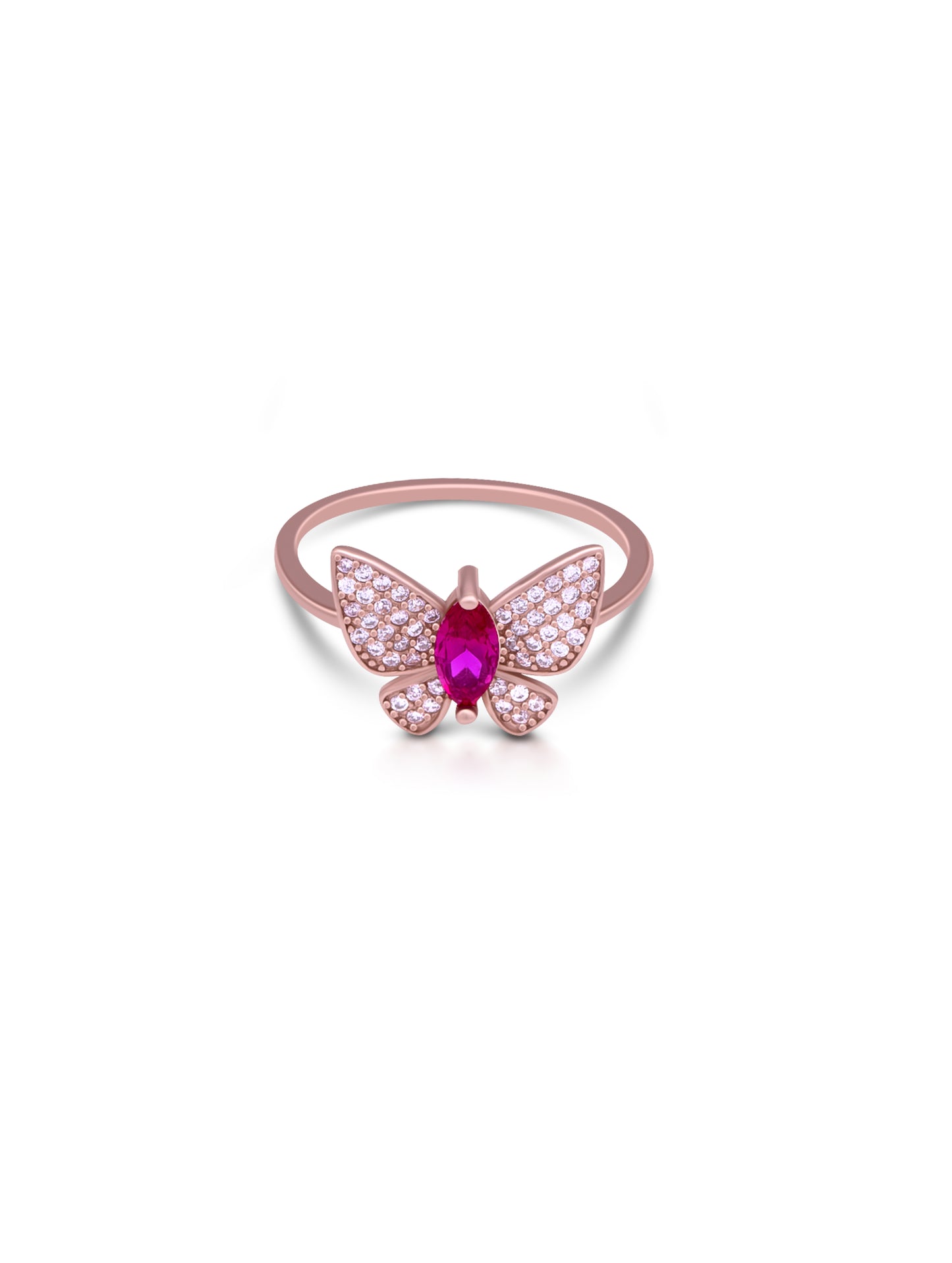 Rose Gold Butterfly Ring with Intricate Band Design