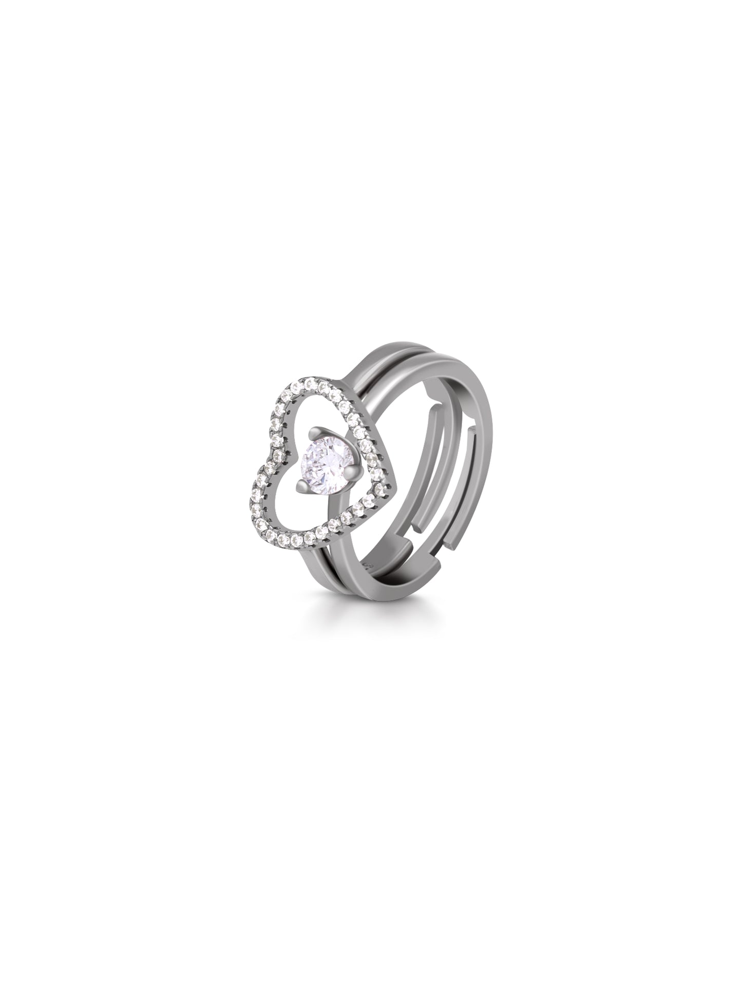 Sterling Silver 2-in-1 Heart-Shaped Solitaire Ring