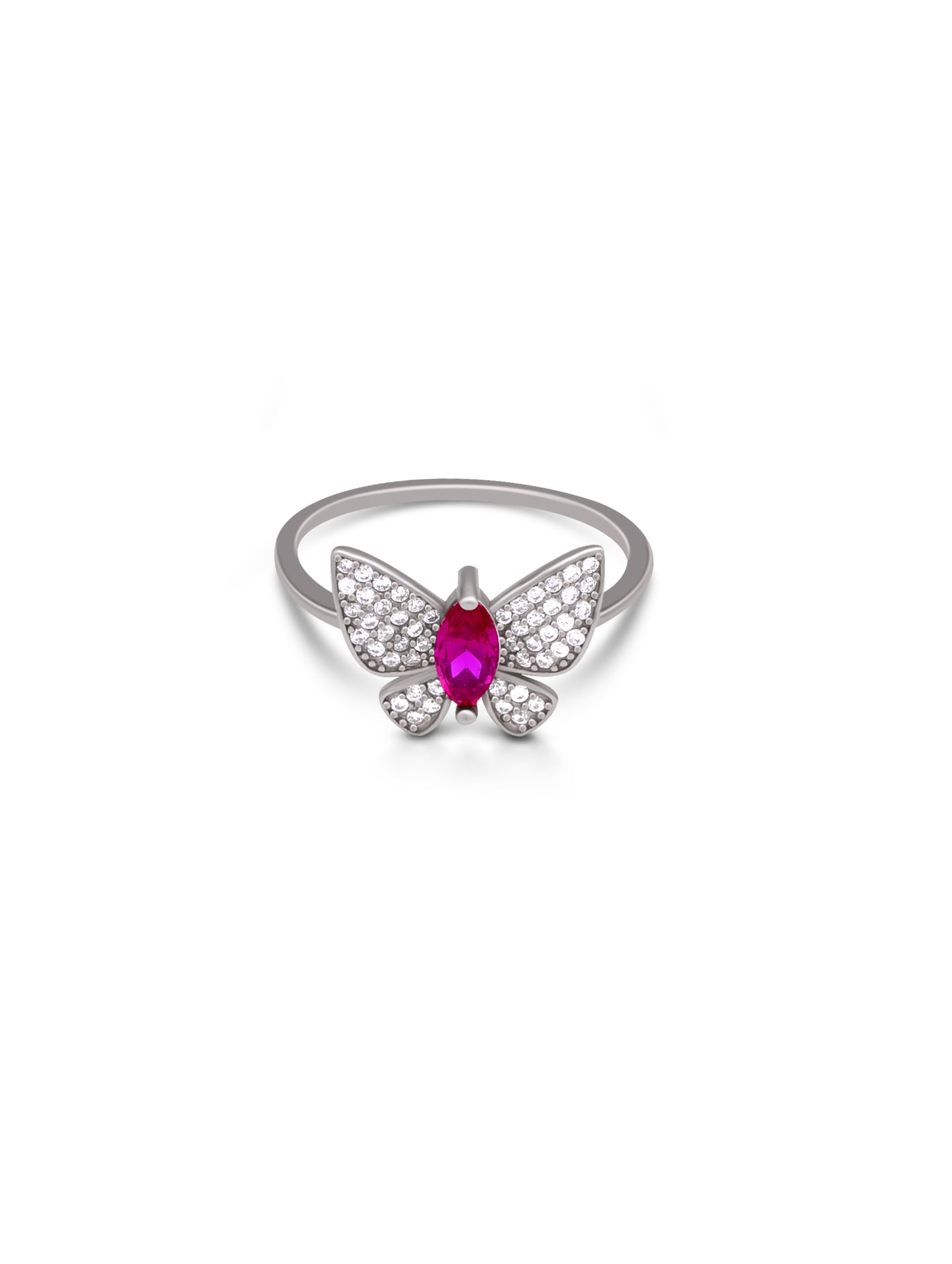 Sterling Silver Butterfly Ring with Pink Semi-Precious Stone