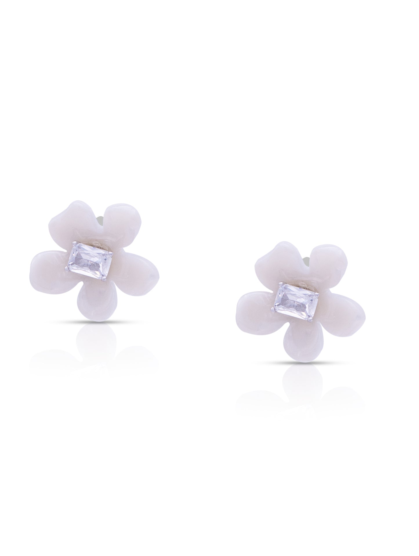 White Flower-Shaped Stud Earrings