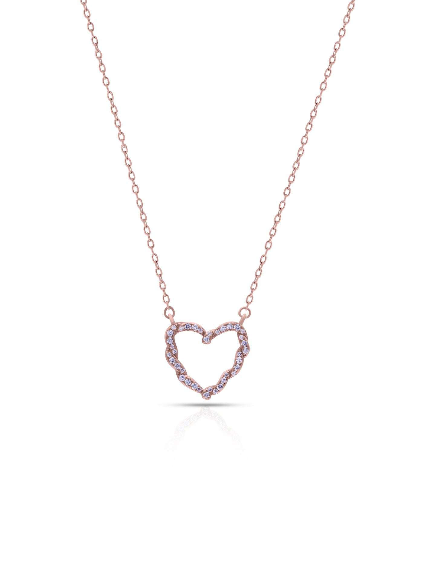 Sterling Silver Heart Charm Necklace with Swarovski Zircon & Rose Gold Polish