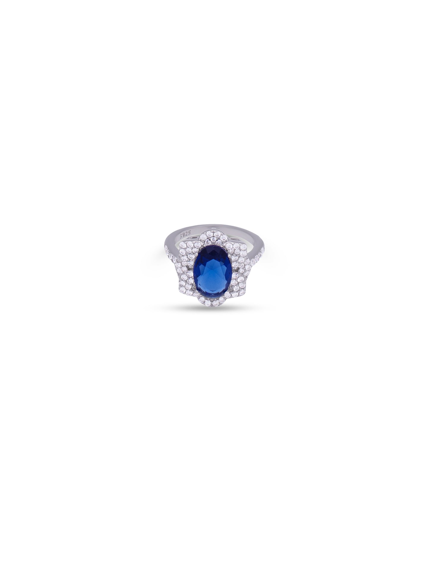 Sterling Silver Ring with Semi-Precious Blue Stone & Swarovski Zircon