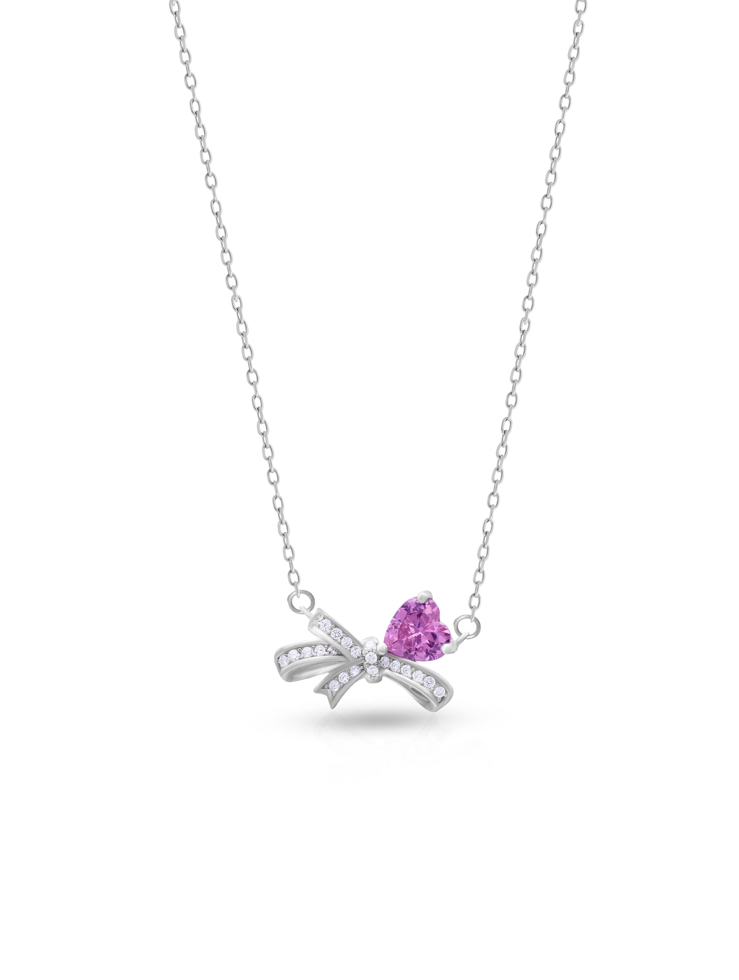 Bow Knot Pink Heart Necklace