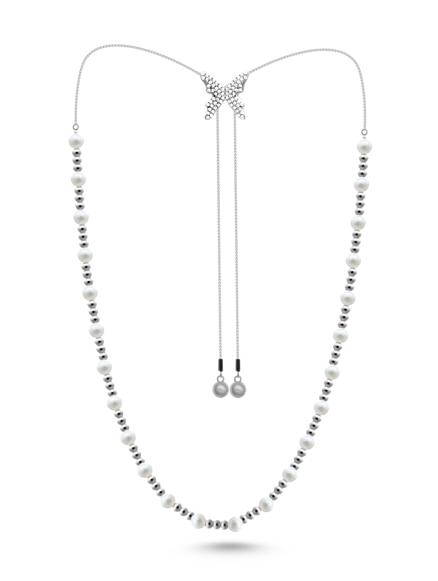 Adjustable Pearl Necklace with Butterfly Pendant
