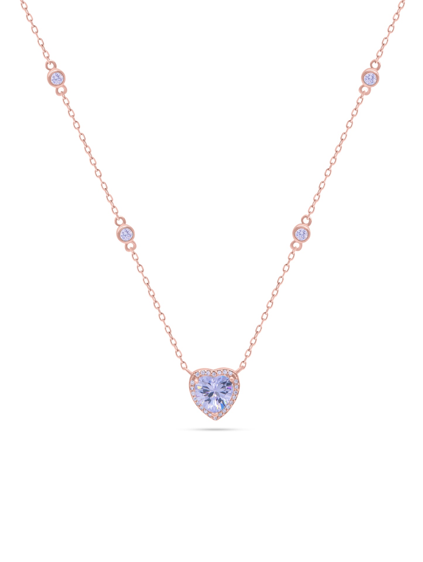 Heart Stone Silver Necklace with Rose Gold Polish