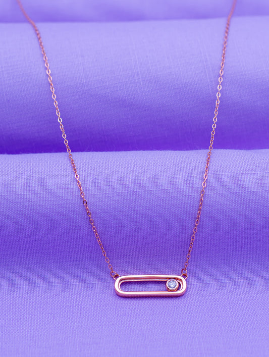 Silver Necklace with Rose Gold Polish & Swarovski Zircon Pendant