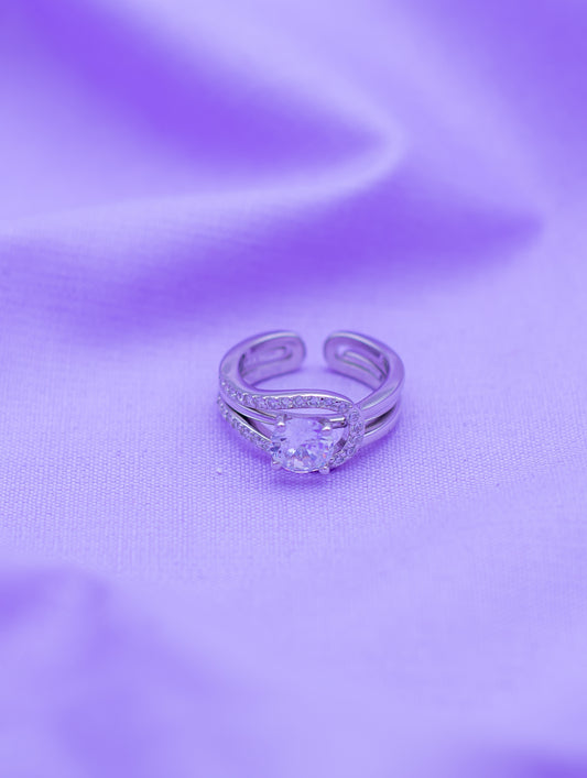 Sterling Silver Detachable 2-In-1 Adjustable Solitaire Ring