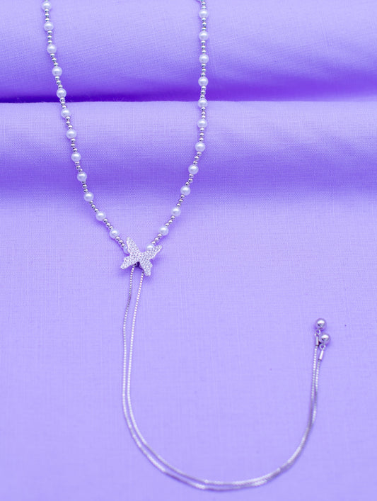 Adjustable Pearl Necklace with Butterfly Pendant