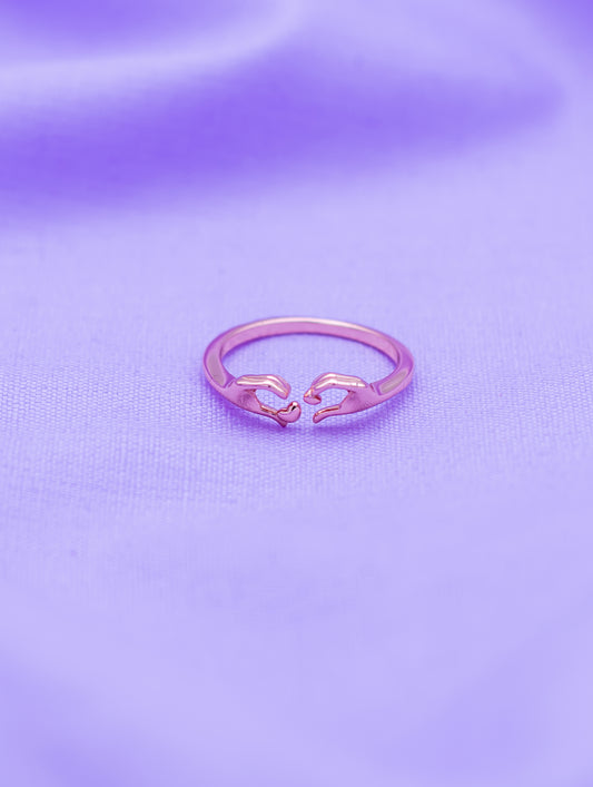 Rose Gold Heart In Hands Adjustable Ring