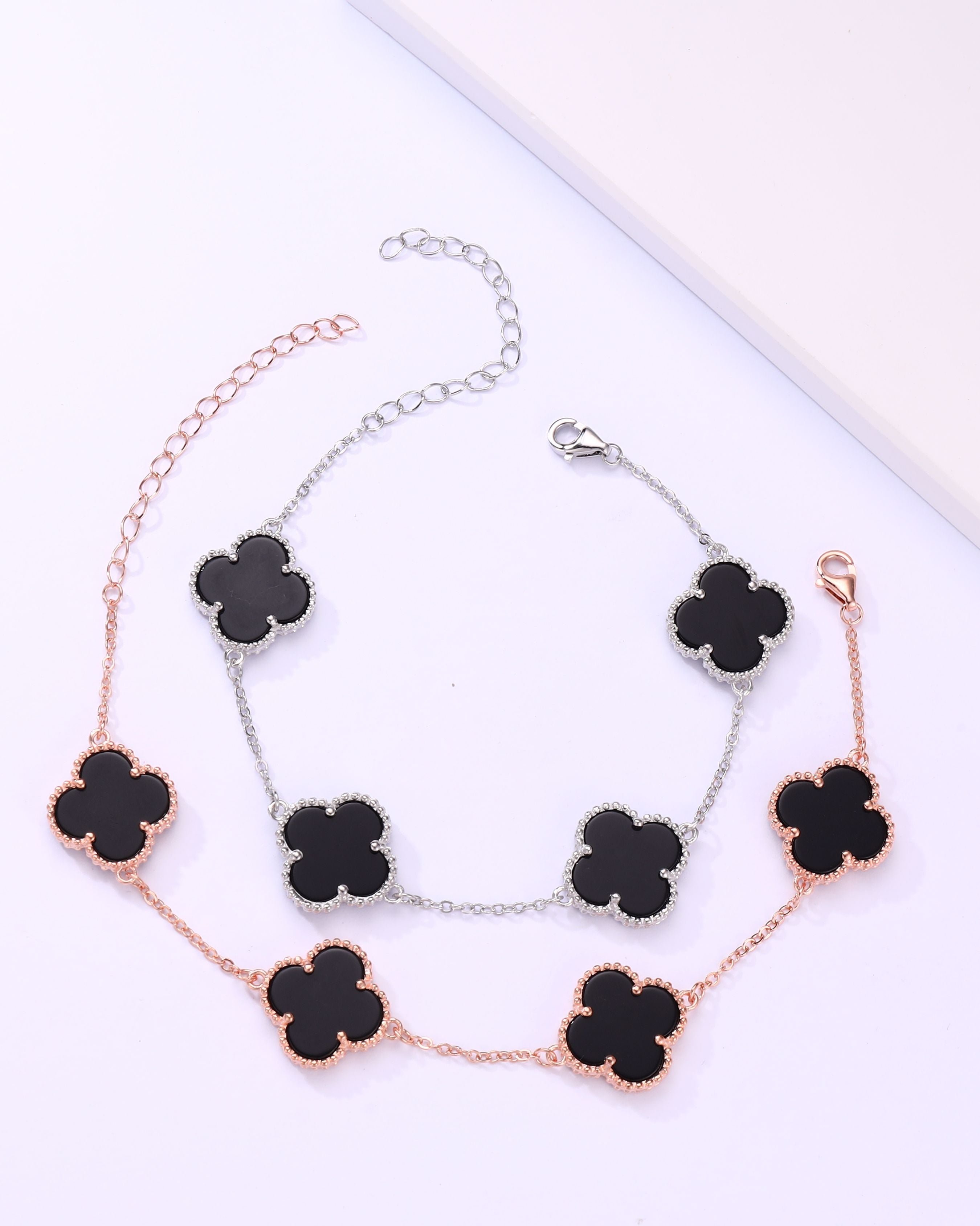Elegant Rose Gold Clover Bracelet – Sterling Silver