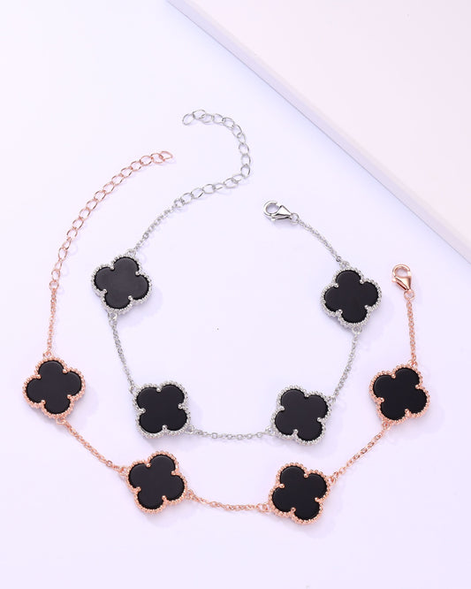 Elegant Rose Gold Clover Bracelet – Sterling Silver