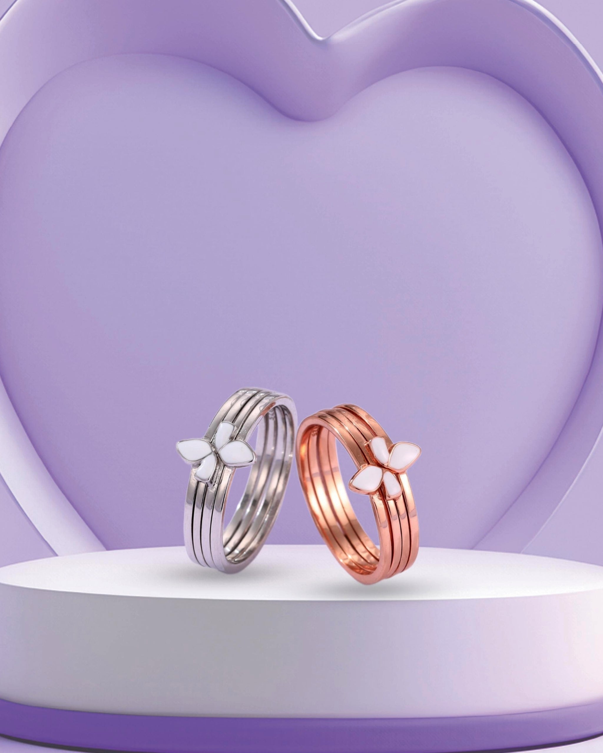 Triple Band Enamel Butterfly Ring – Available in Silver & Rose Gold