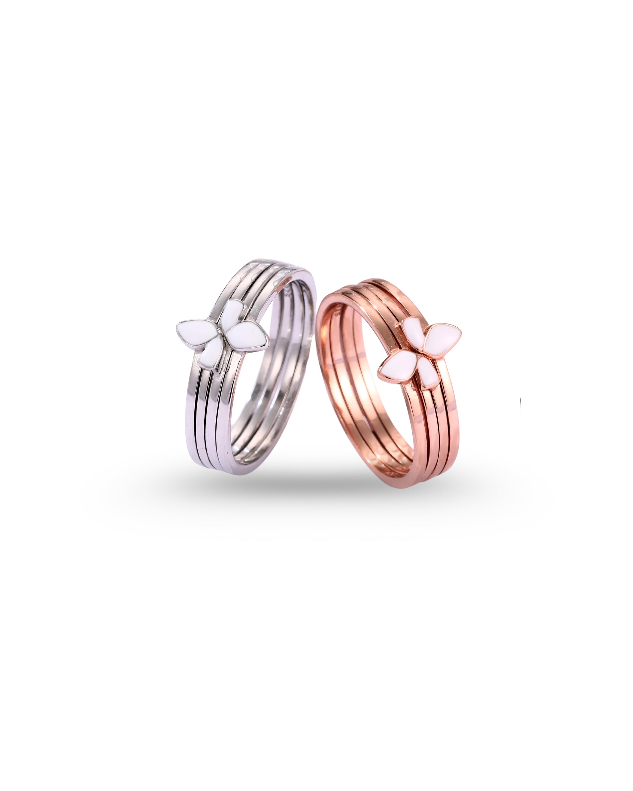 Triple Band Enamel Butterfly Ring – Available in Silver & Rose Gold