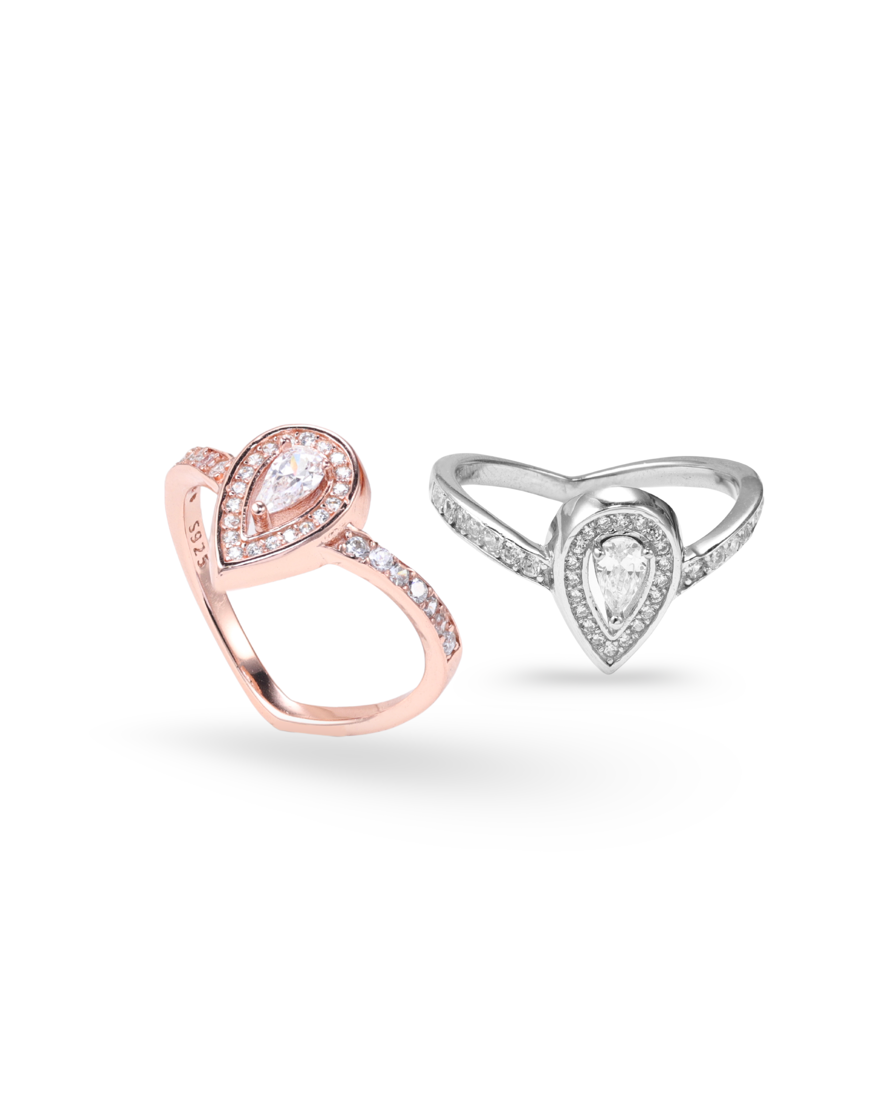 Pear Cut Halo Zircon Ring – Available in Silver & Rose Gold