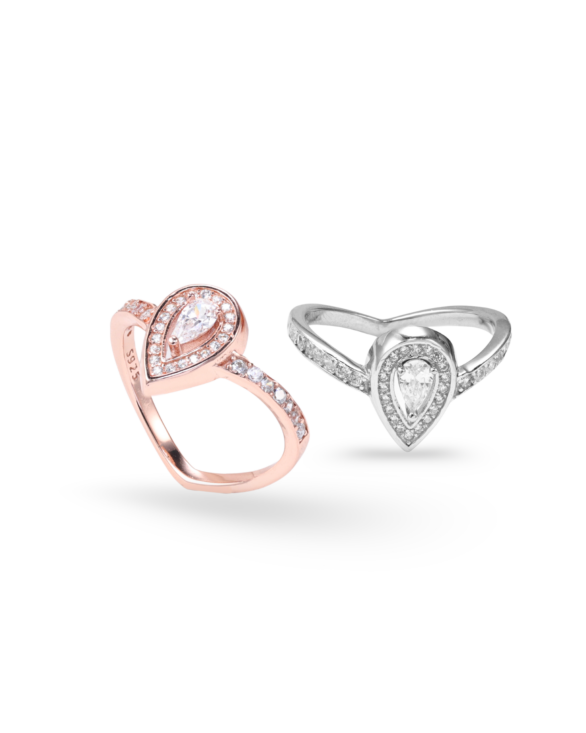 Pear Cut Halo Zircon Ring – Available in Silver & Rose Gold