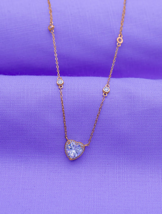 Heart Stone Silver Necklace with Rose Gold Polish