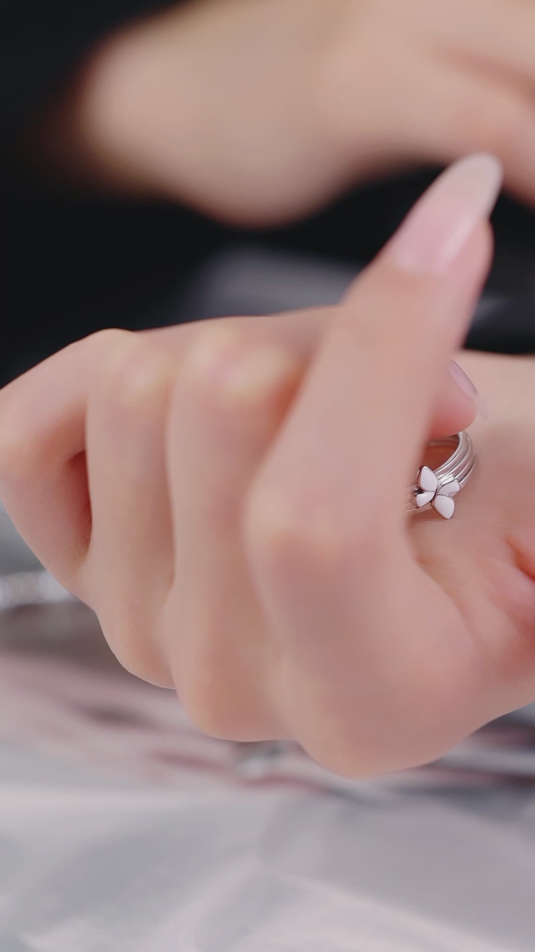 Triple Band Enamel Butterfly Ring – Available in Silver & Rose Gold