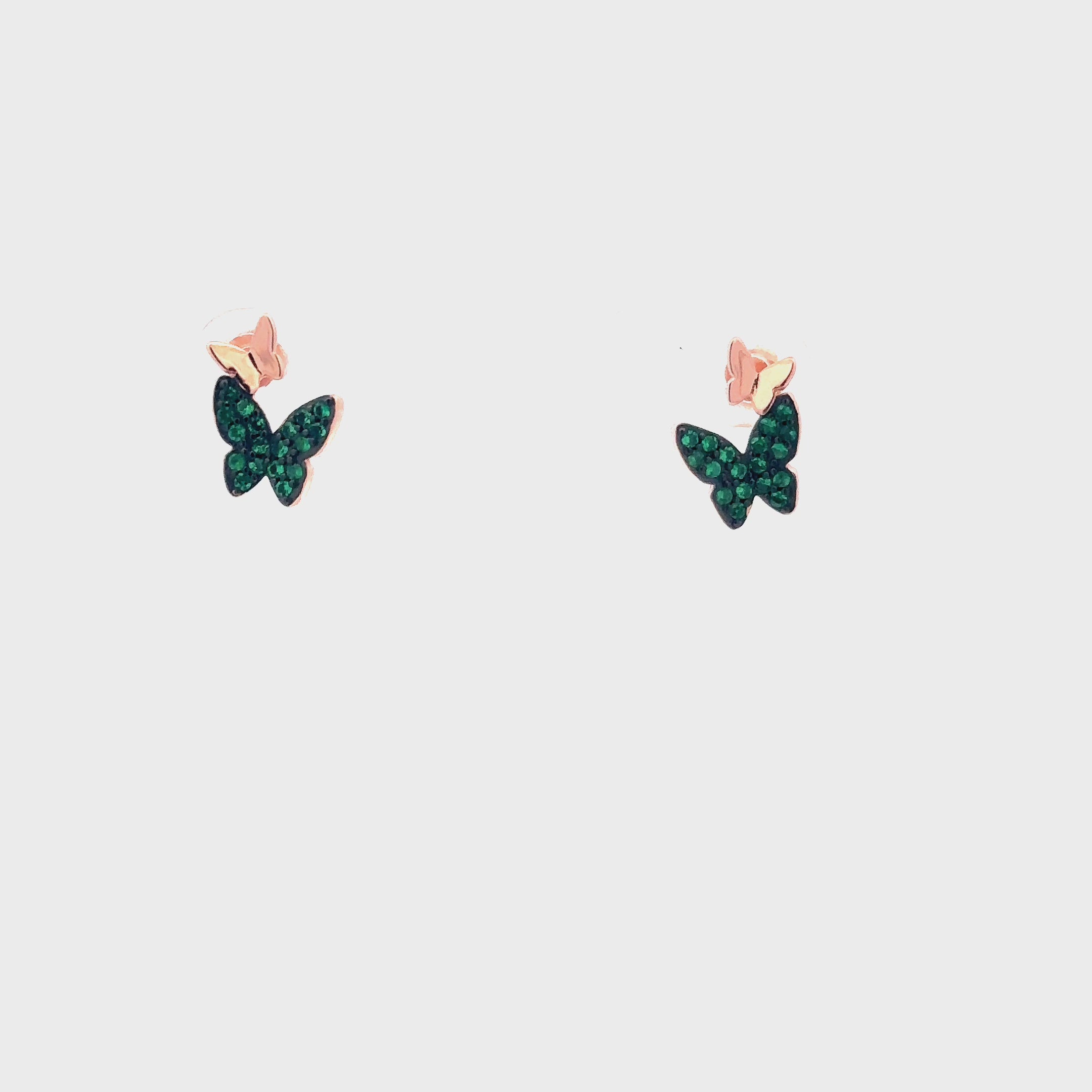 Butterfly Stud Earrings with Green Semi-Precious Stones