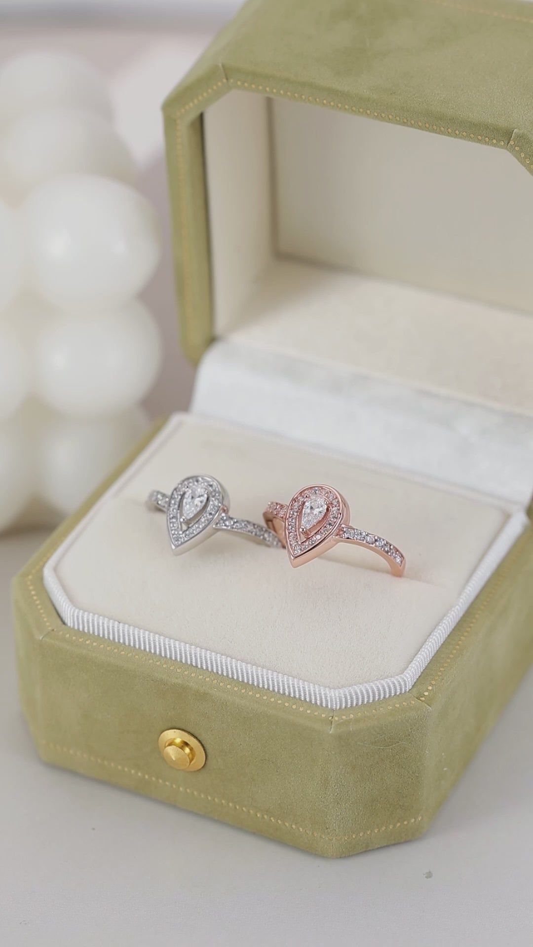 Pear Cut Halo Zircon Ring – Available in Silver & Rose Gold